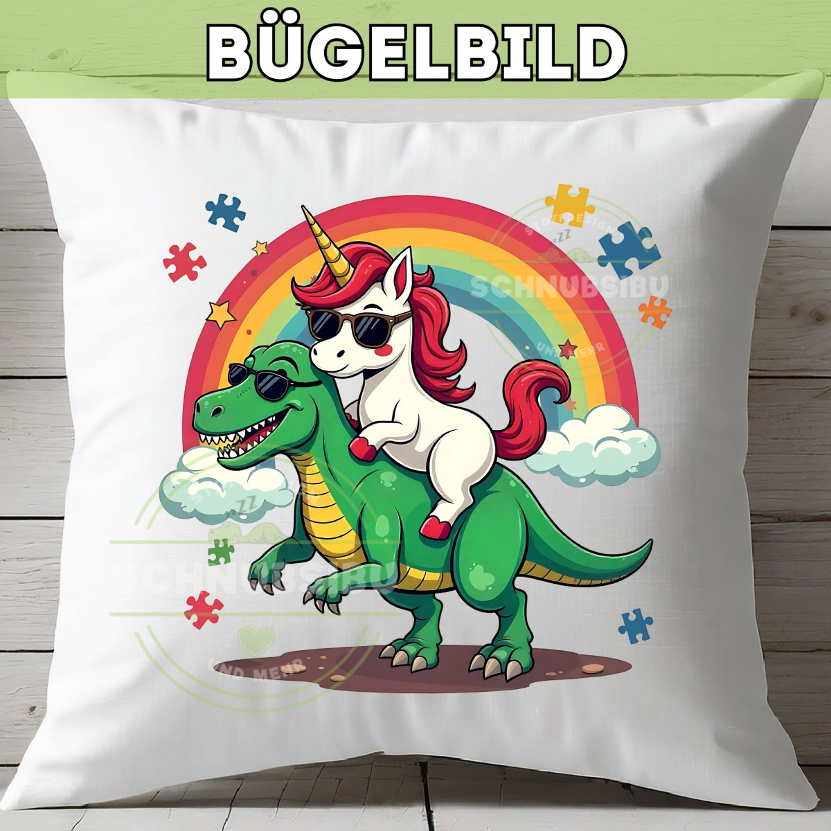 Bügelbild Einhorn auf T-Rex Nr. 2